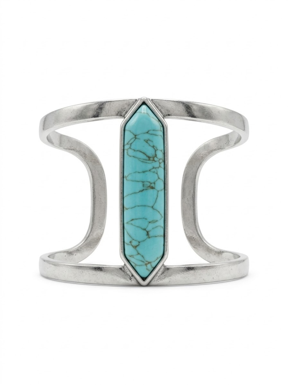 Silver Turquoise Howlite Hexagon Point Wide Split Cuff Bracelet Western Boho NWT